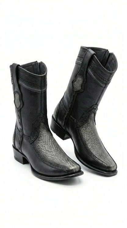 Men’s Wild West Black Shark and Deer Short Boots, Dubai Toe Western Dress Boots 279BF09