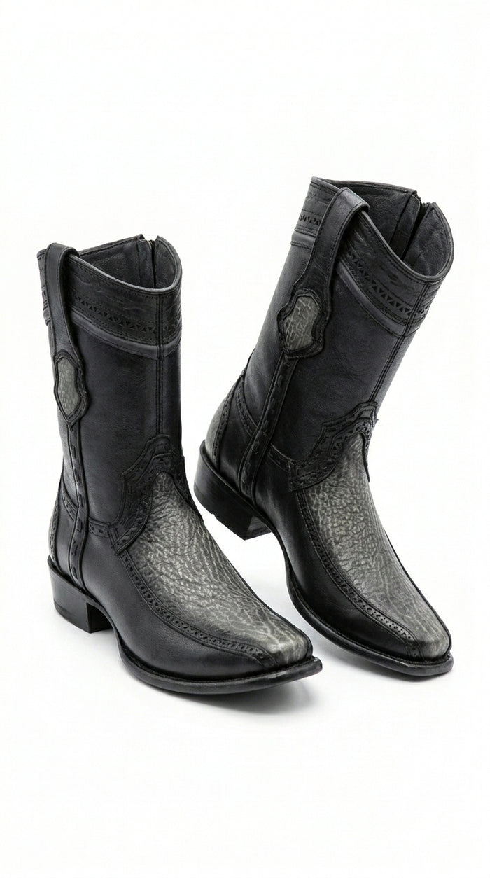 Men’s Wild West Black Shark and Deer Short Boots, Dubai Toe Western Dress Boots 279BF09