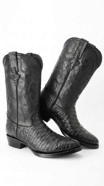 White Diamond Men’s Black Anteater Print Western Boots – J-Toe Cowboy Dress Boots