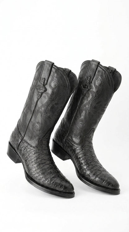 White Diamond Men’s Black Anteater Print Western Boots – J-Toe Cowboy Dress Boots