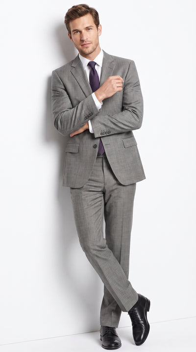 Men’s Gray Sharkskin 2-Piece Suit – Classic Fit Business, Wedding and Formal Suit