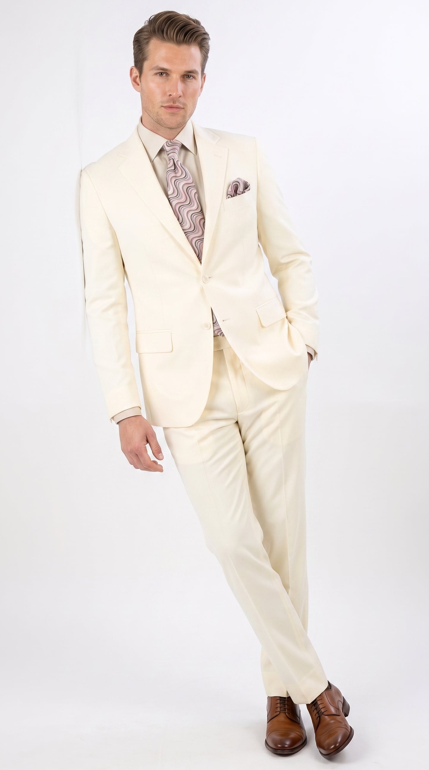 Apollo King Men’s Ivory Poplin Suit, 2 Button Modern Formal Wedding Dress Suit