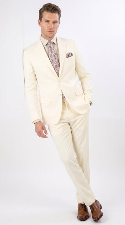 Apollo King Men’s Ivory Poplin Suit, 2 Button Modern Formal Wedding Dress Suit