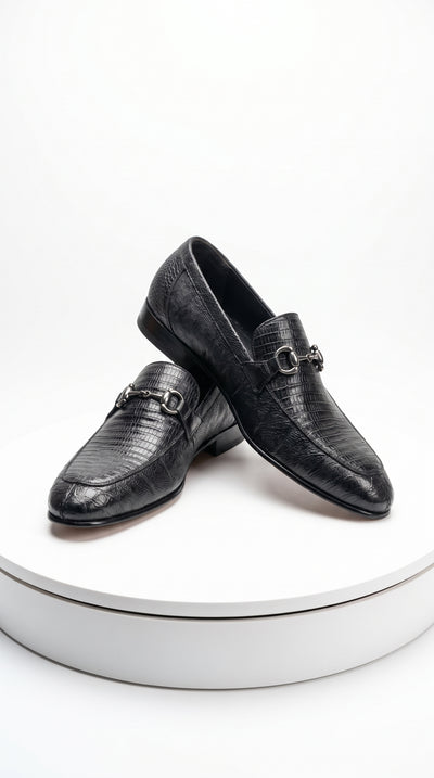 Lombardy Men’s Teju Lizard Bit Loafers – Exotic Leather Slip-On Dress Shoes