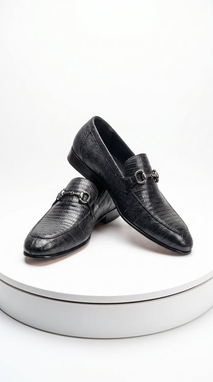 Lombardy Men’s Teju Lizard Bit Loafers – Exotic Leather Slip-On Dress Shoes