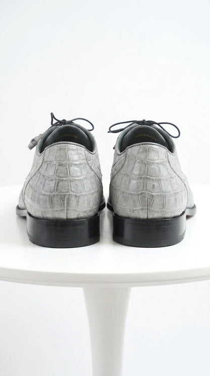 Men’s Los Altos Gray Two Tone Genuine Caiman Belly Lace-Up Oxford Shoes, Exotic Dress Shoes
