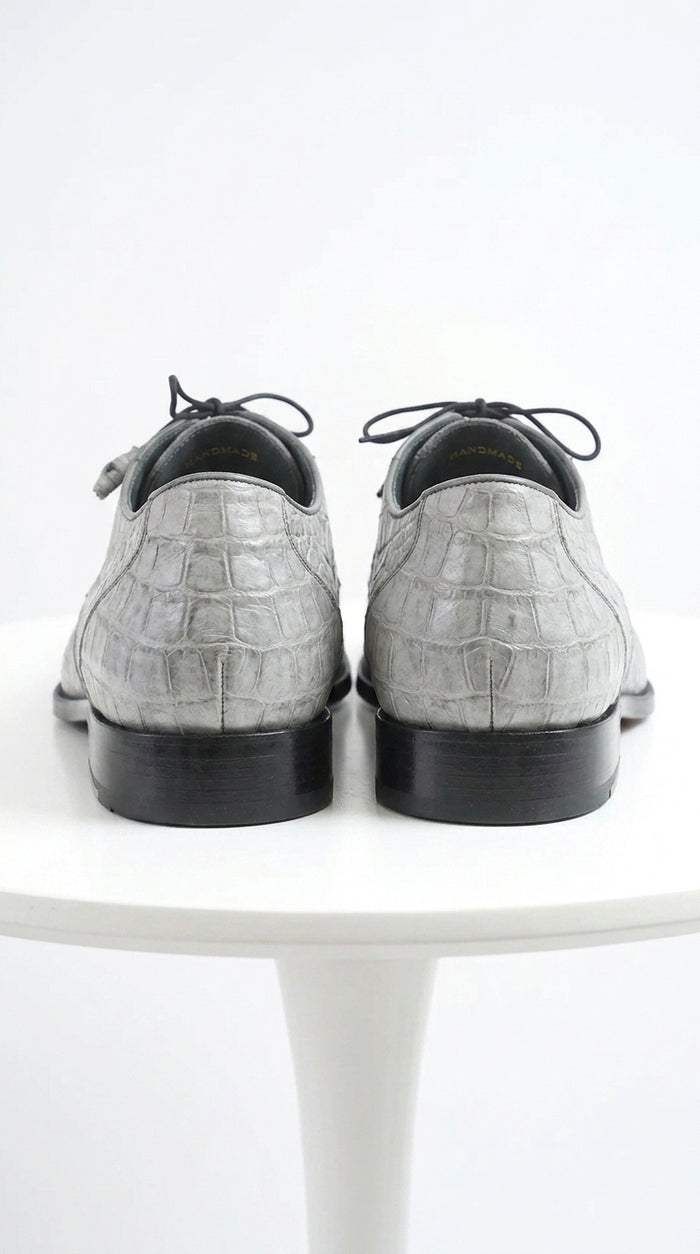 Men’s Los Altos Gray Two Tone Genuine Caiman Belly Lace-Up Oxford Shoes, Exotic Dress Shoes