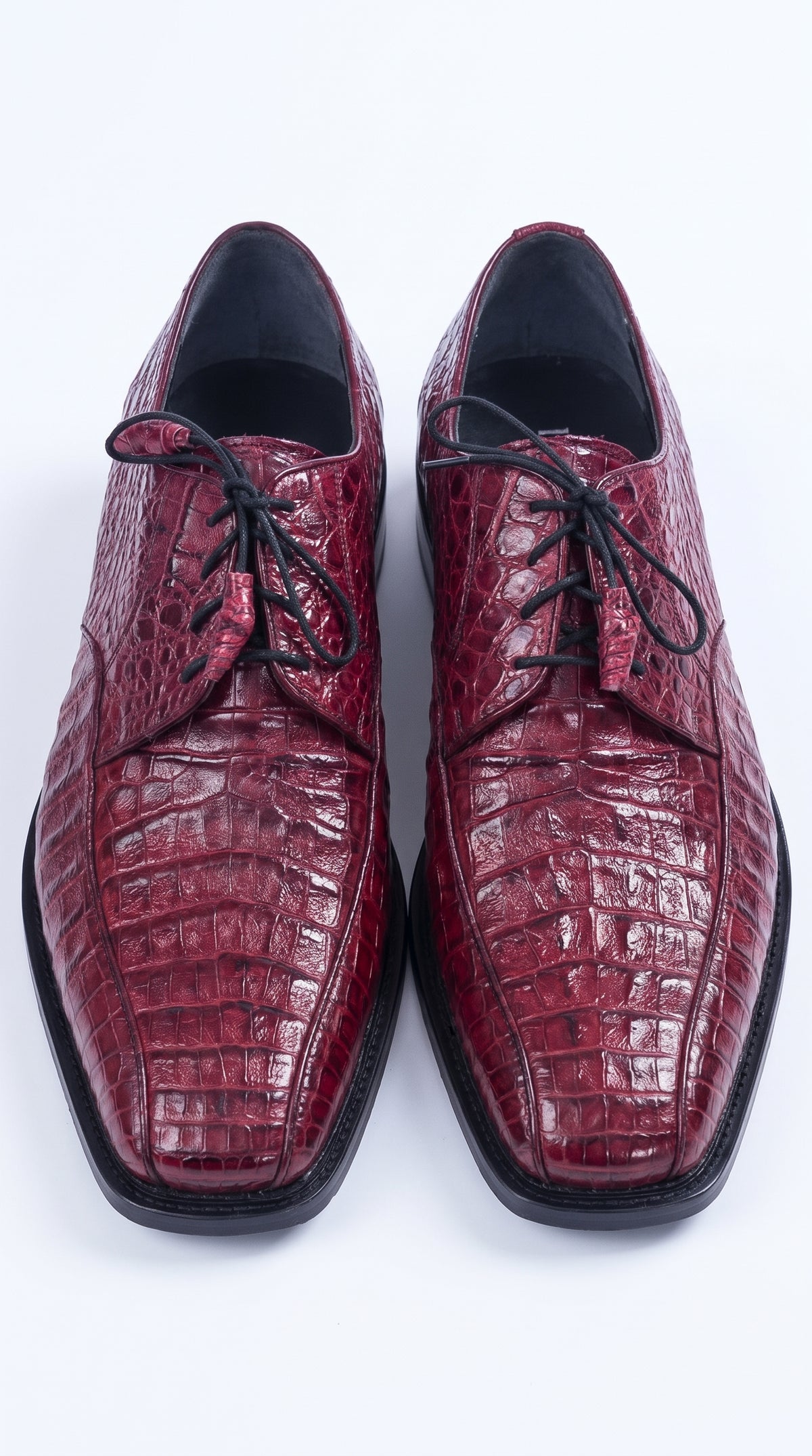 Los Altos Men’s Burgundy Caiman Belly Exotic Leather Shoes – Bicycle Toe Lace-Up Dress Shoes