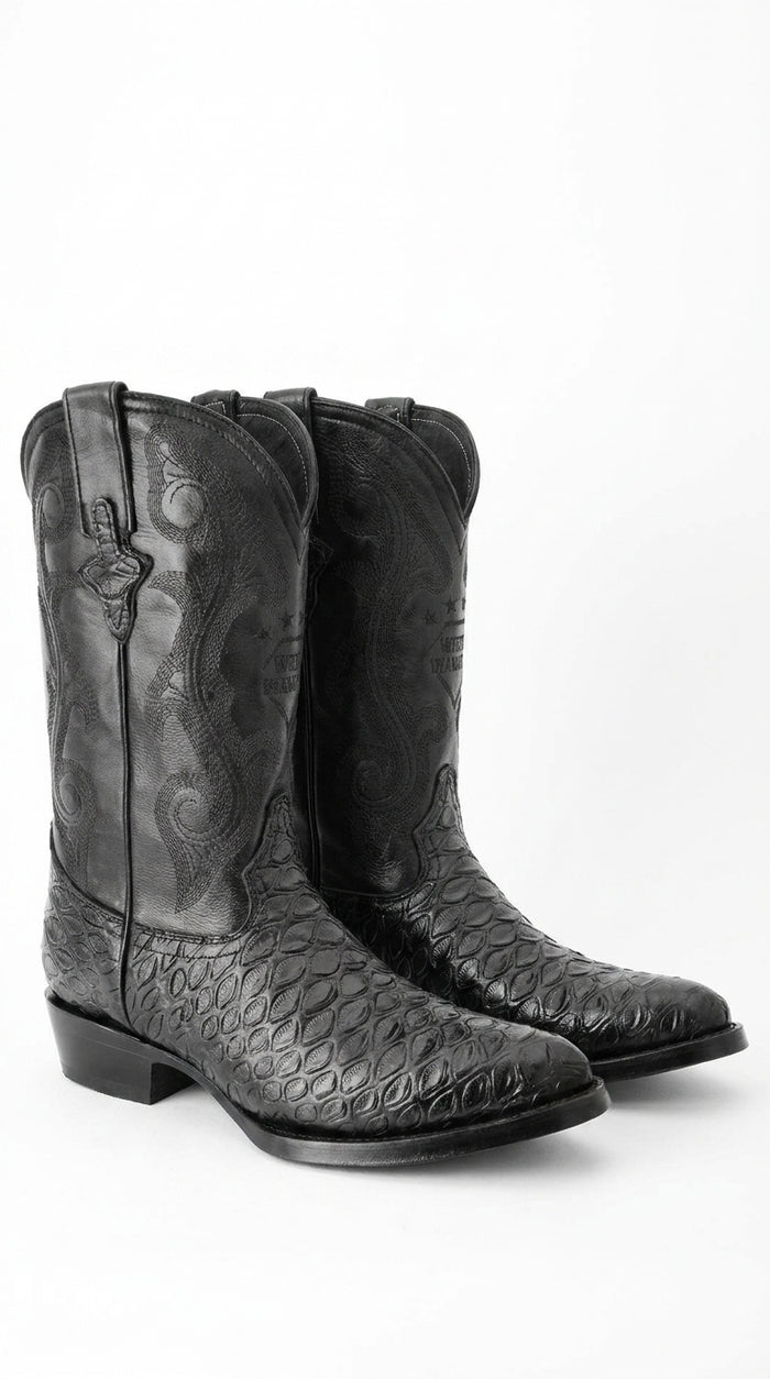 White Diamond Men’s Black Anteater Print Western Boots – J-Toe Cowboy Dress Boots