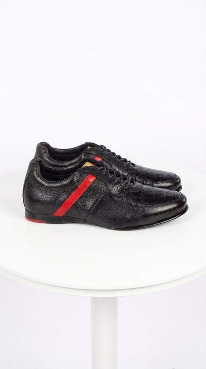 Lombardy Men’s Caiman Belly & Calfskin Sneakers – Black & Brown Exotic Leather Lace-Up Shoes