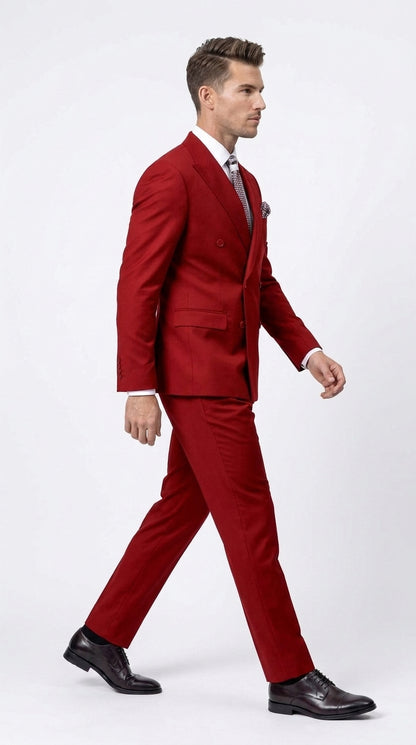 Men's Red Double Breasted Suit – Regular Fit 2-Piece Pleated Pants Wedding, Church & Formal Dress Suit