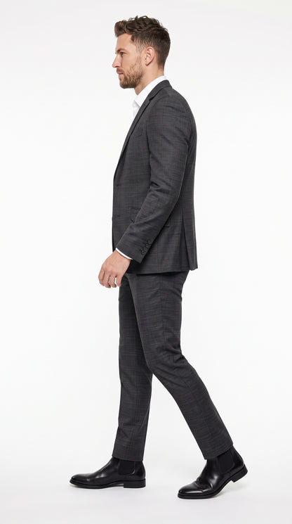 Men’s Charcoal Wool Blend Slim Fit 2 Piece Suit, 2 Button Formal Wedding Business Suit