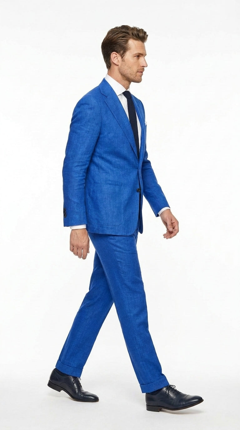 Men's Royal Blue Linen Suit – Modern Fit 2-Piece Tiffany Blue Wedding, Summer & Formal Suit