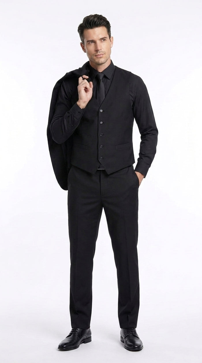 Men’s John Wick Inspired Black Vested Suit, Formal 3 Piece Wedding Business Dress Suit