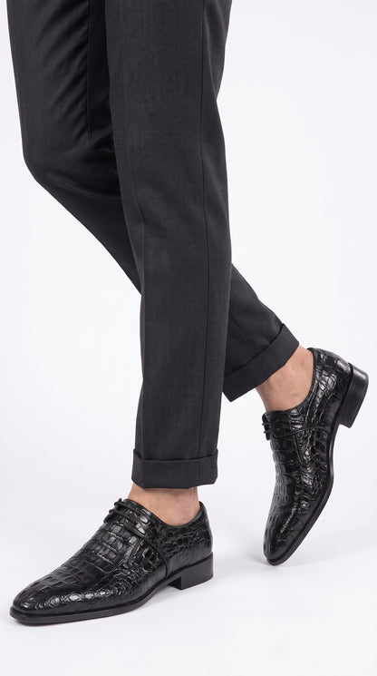 Lombardy Men’s Caiman Hornback Dress Shoes – Exotic Leather Lace-Up Shoes