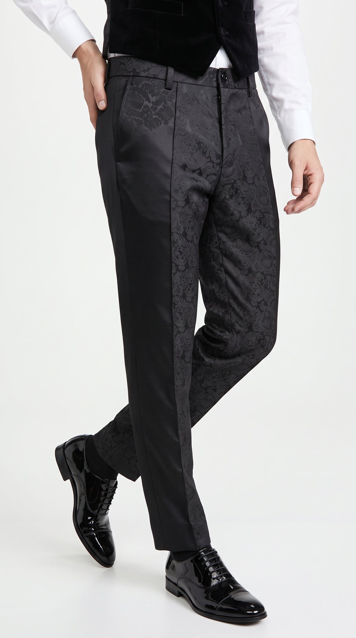 Men’s Black Paisley Dress Pants, Formal Pattern Tuxedo Pants for Weddings Prom and Parties