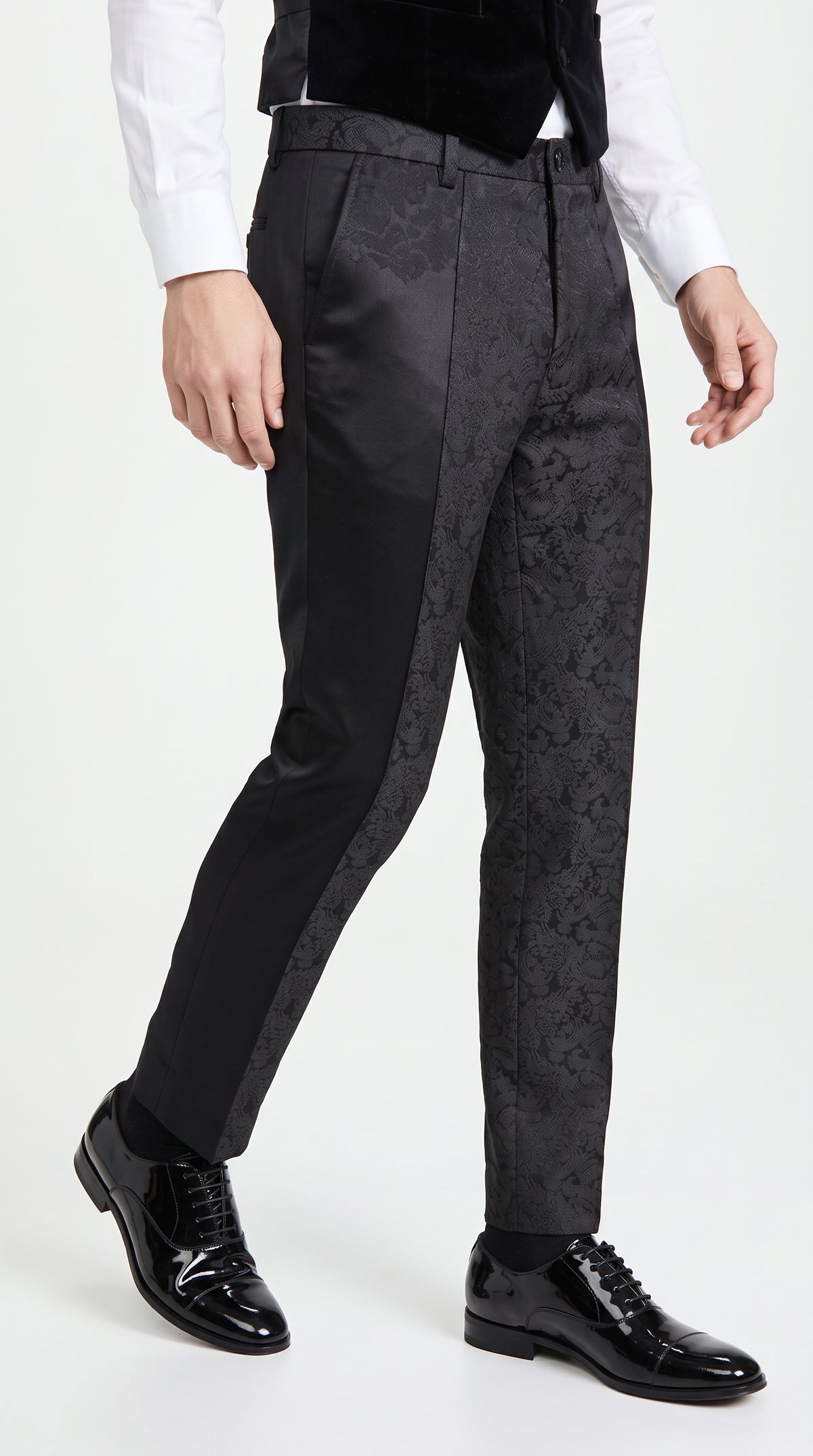 Men’s Black Paisley Dress Pants, Formal Pattern Tuxedo Pants for Weddings Prom and Parties
