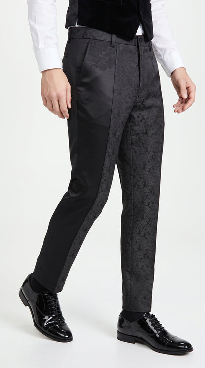 Men’s Black Paisley Dress Pants, Formal Pattern Tuxedo Pants for Weddings Prom and Parties
