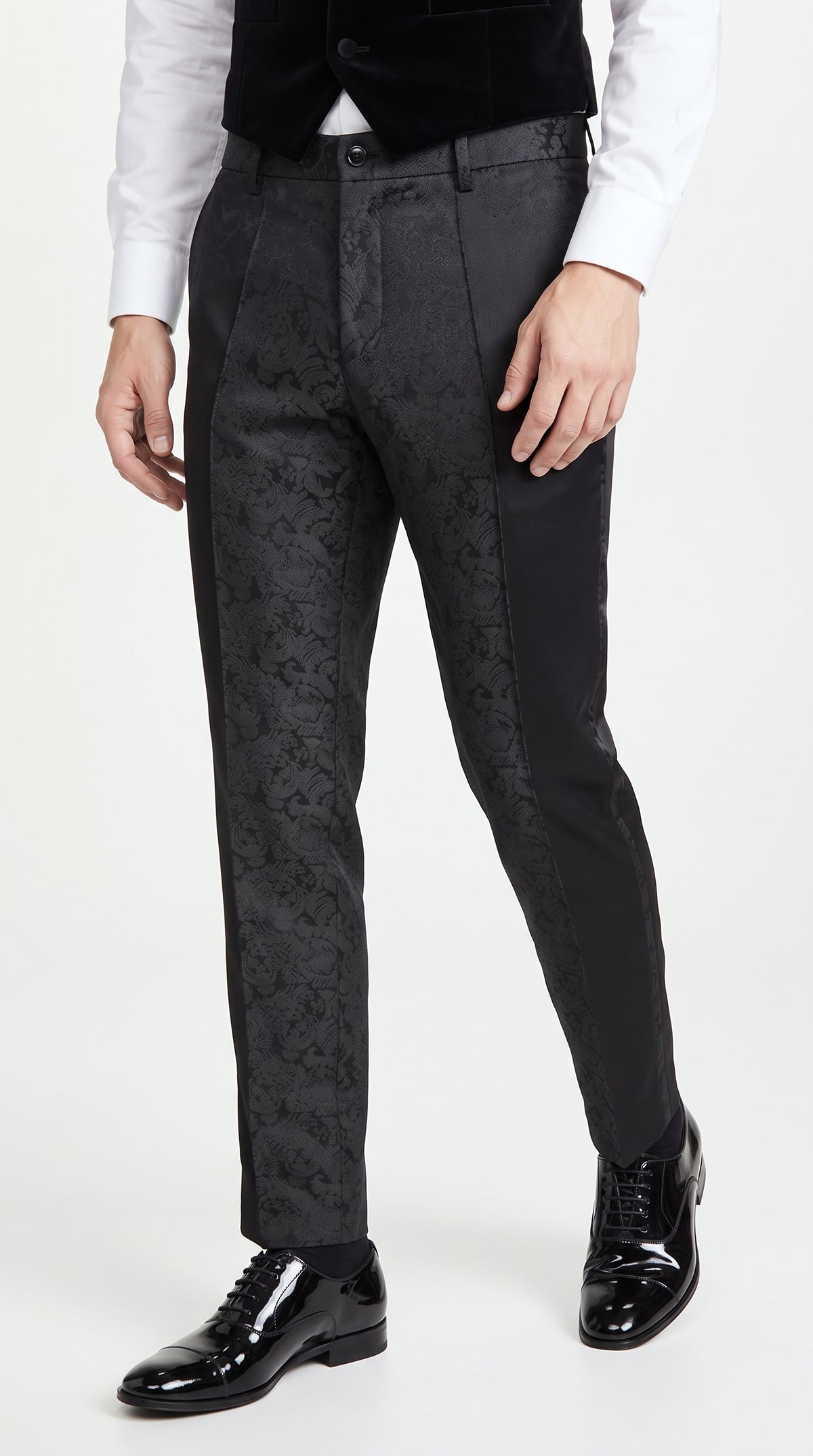 Men’s Black Paisley Dress Pants, Formal Pattern Tuxedo Pants for Weddings Prom and Parties