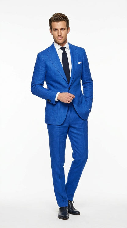 Men's Royal Blue Linen Suit – Modern Fit 2-Piece Tiffany Blue Wedding, Summer & Formal Suit