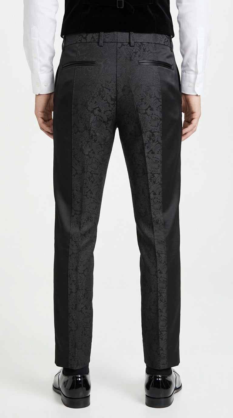 Men’s Black Paisley Dress Pants, Formal Pattern Tuxedo Pants for Weddings Prom and Parties