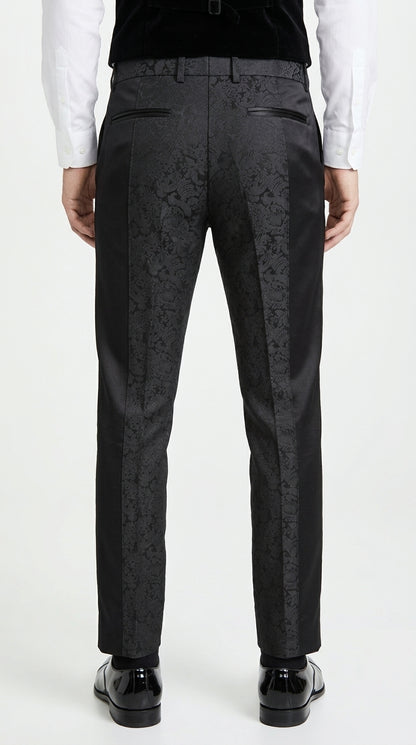 Men’s Black Paisley Dress Pants, Formal Pattern Tuxedo Pants for Weddings Prom and Parties