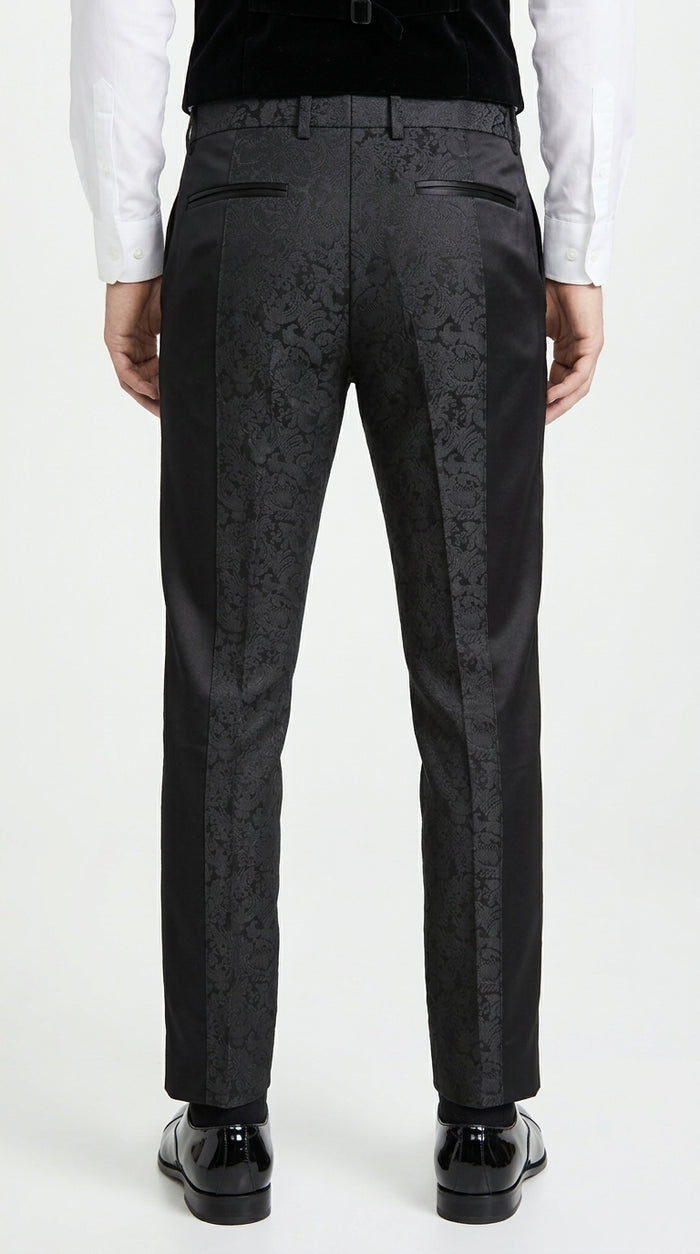 Men’s Black Paisley Dress Pants, Formal Pattern Tuxedo Pants for Weddings Prom and Parties
