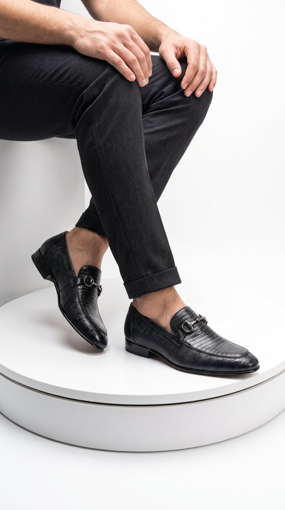 Lombardy Men’s Teju Lizard Bit Loafers – Exotic Leather Slip-On Dress Shoes