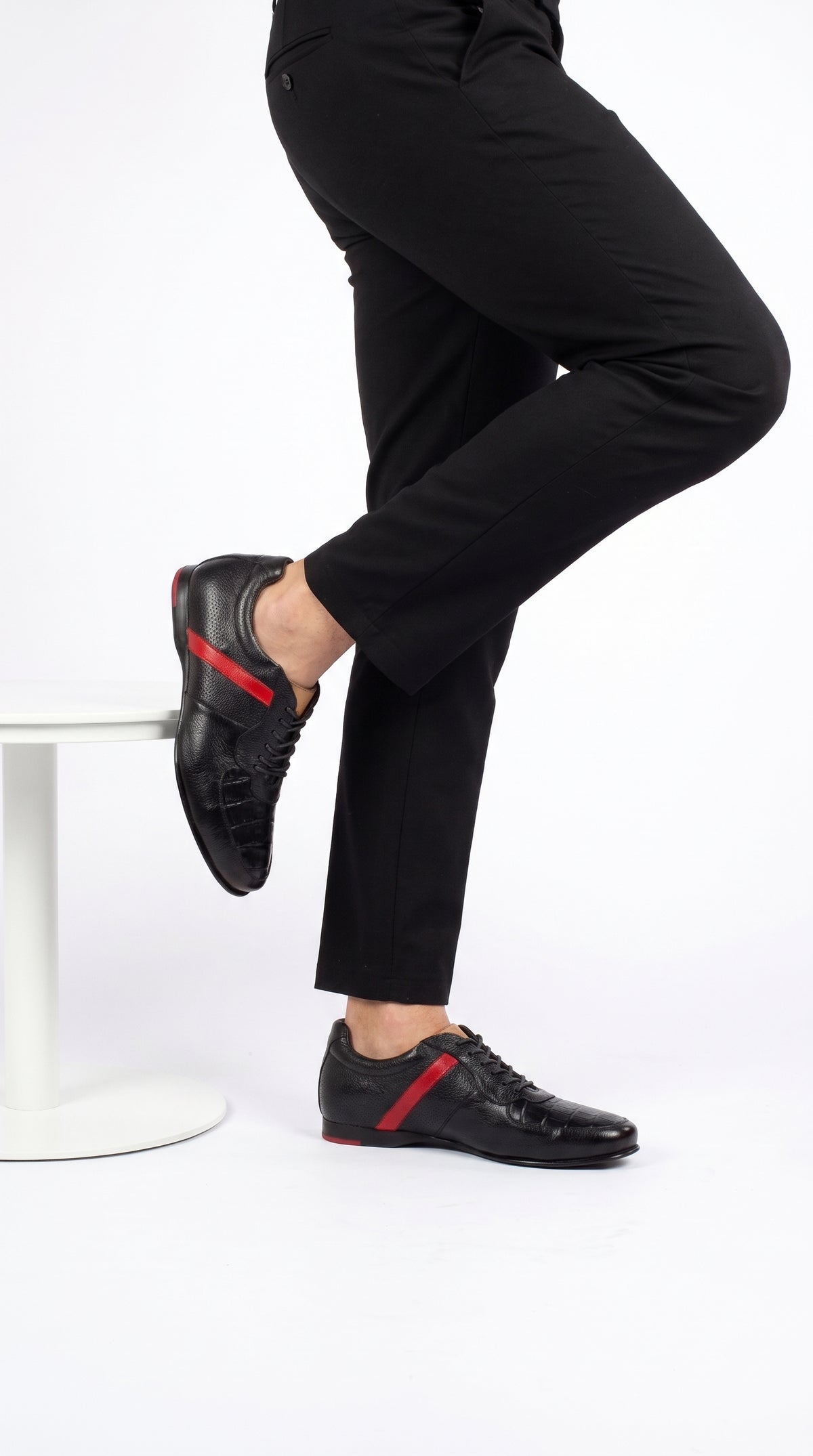 Lombardy Men’s Caiman Belly & Calfskin Sneakers – Black & Brown Exotic Leather Lace-Up Shoes