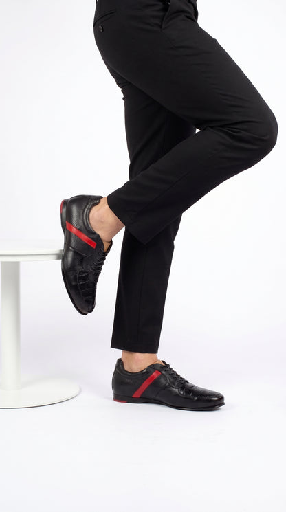 Lombardy Men’s Caiman Belly & Calfskin Sneakers – Black & Brown Exotic Leather Lace-Up Shoes