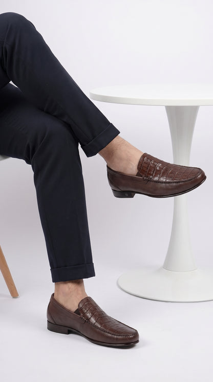 Lombardy Men’s Crocodile & Calfskin Loafers – Exotic Leather Slip-On Dress Shoes