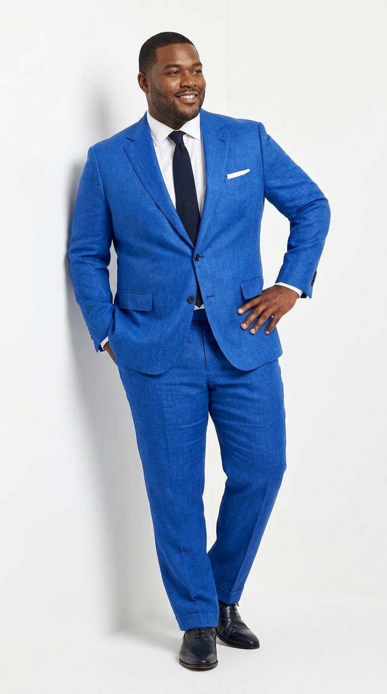 Men's Royal Blue Linen Suit – Modern Fit 2-Piece Tiffany Blue Wedding, Summer & Formal Suit