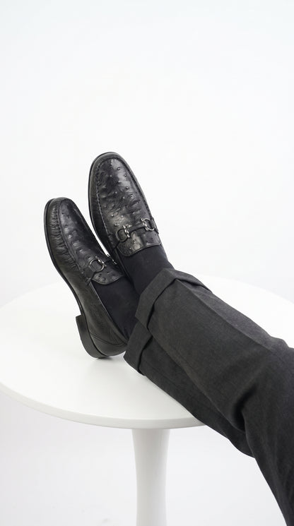 Lombardy Men’s Ostrich Quill & Calfskin Bit Loafers – Exotic Leather Dress Shoes