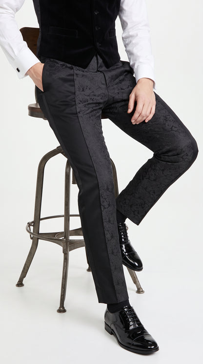 Men’s Black Paisley Dress Pants, Formal Pattern Tuxedo Pants for Weddings Prom and Parties