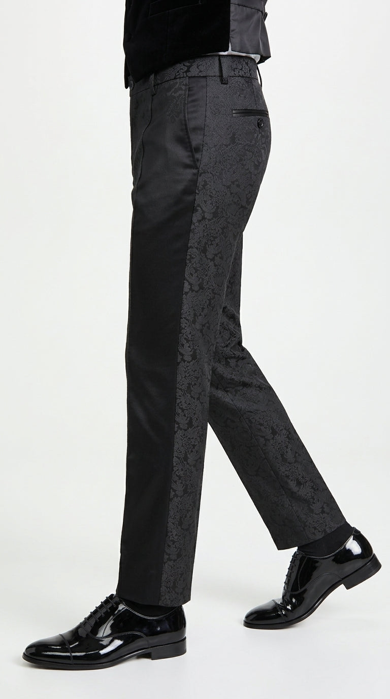 Men’s Black Paisley Dress Pants, Formal Pattern Tuxedo Pants for Weddings Prom and Parties