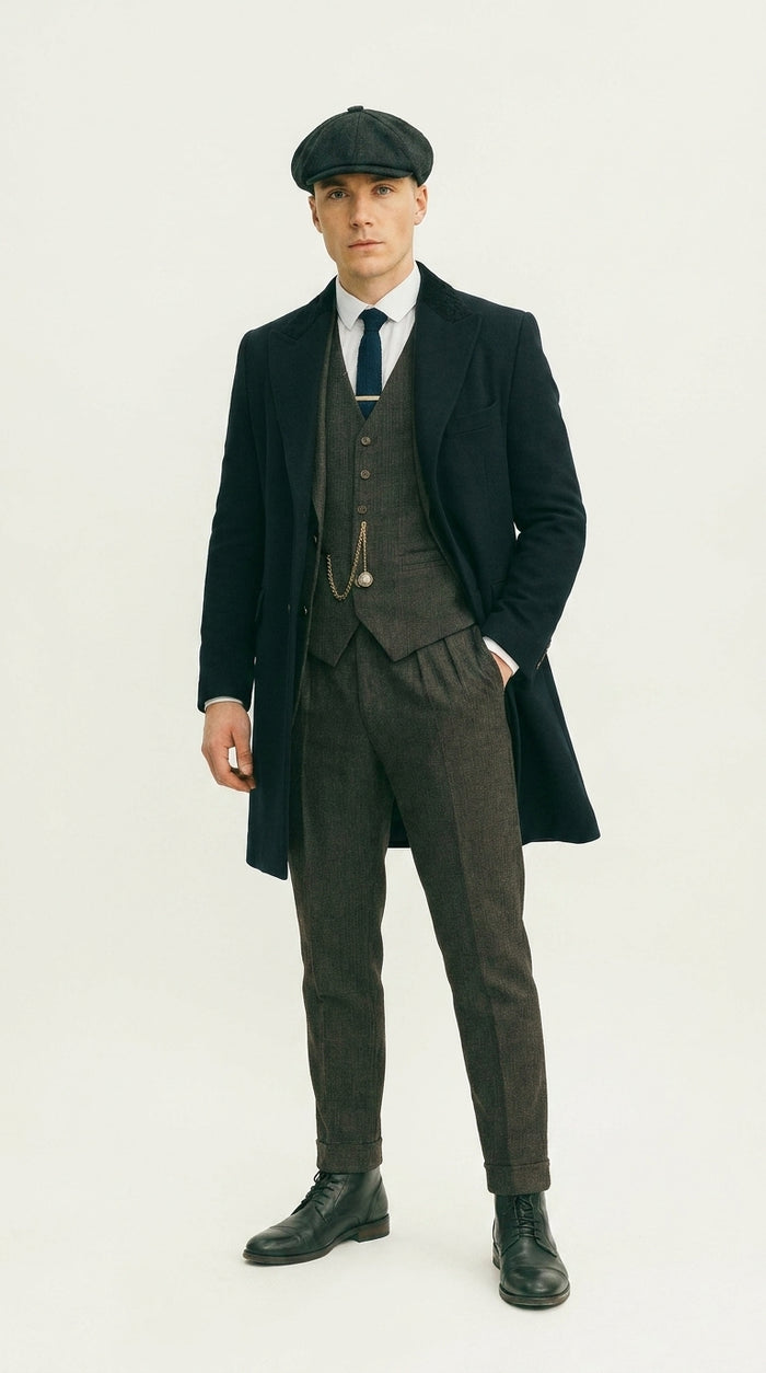 Men’s Grey Peaky Blinders Costume Outfit, Thomas Shelby Inspired 3 Piece Vintage Suit