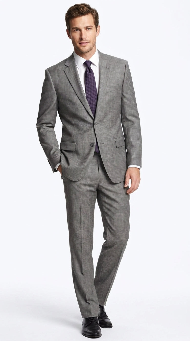 Men’s Gray Sharkskin 2-Piece Suit – Classic Fit Business, Wedding and Formal Suit