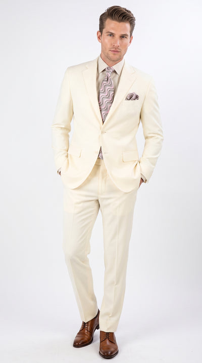 Apollo King Men’s Ivory Poplin Suit, 2 Button Modern Formal Wedding Dress Suit