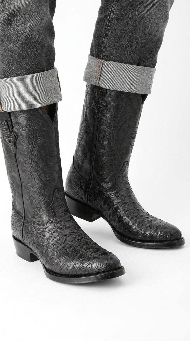 White Diamond Men’s Black Anteater Print Western Boots – J-Toe Cowboy Dress Boots