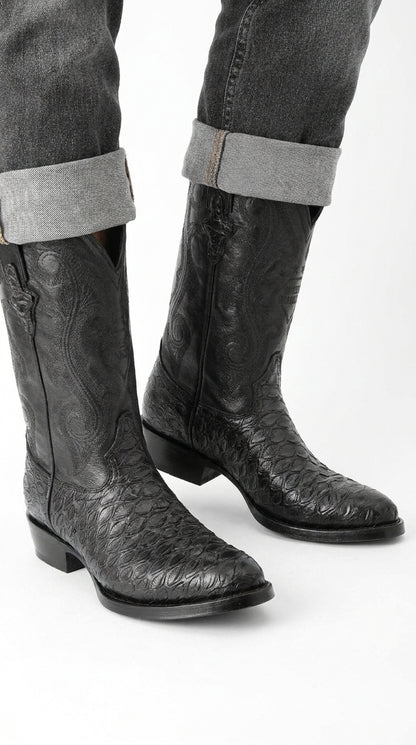 White Diamond Men’s Black Anteater Print Western Boots – J-Toe Cowboy Dress Boots