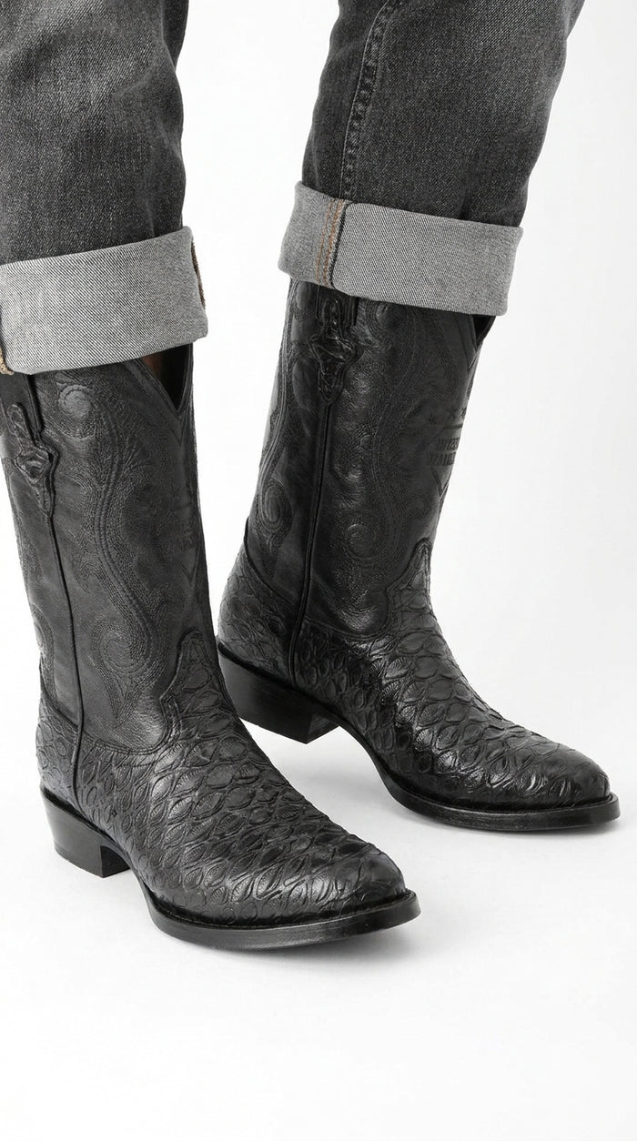 White Diamond Men’s Black Anteater Print Western Boots – J-Toe Cowboy Dress Boots