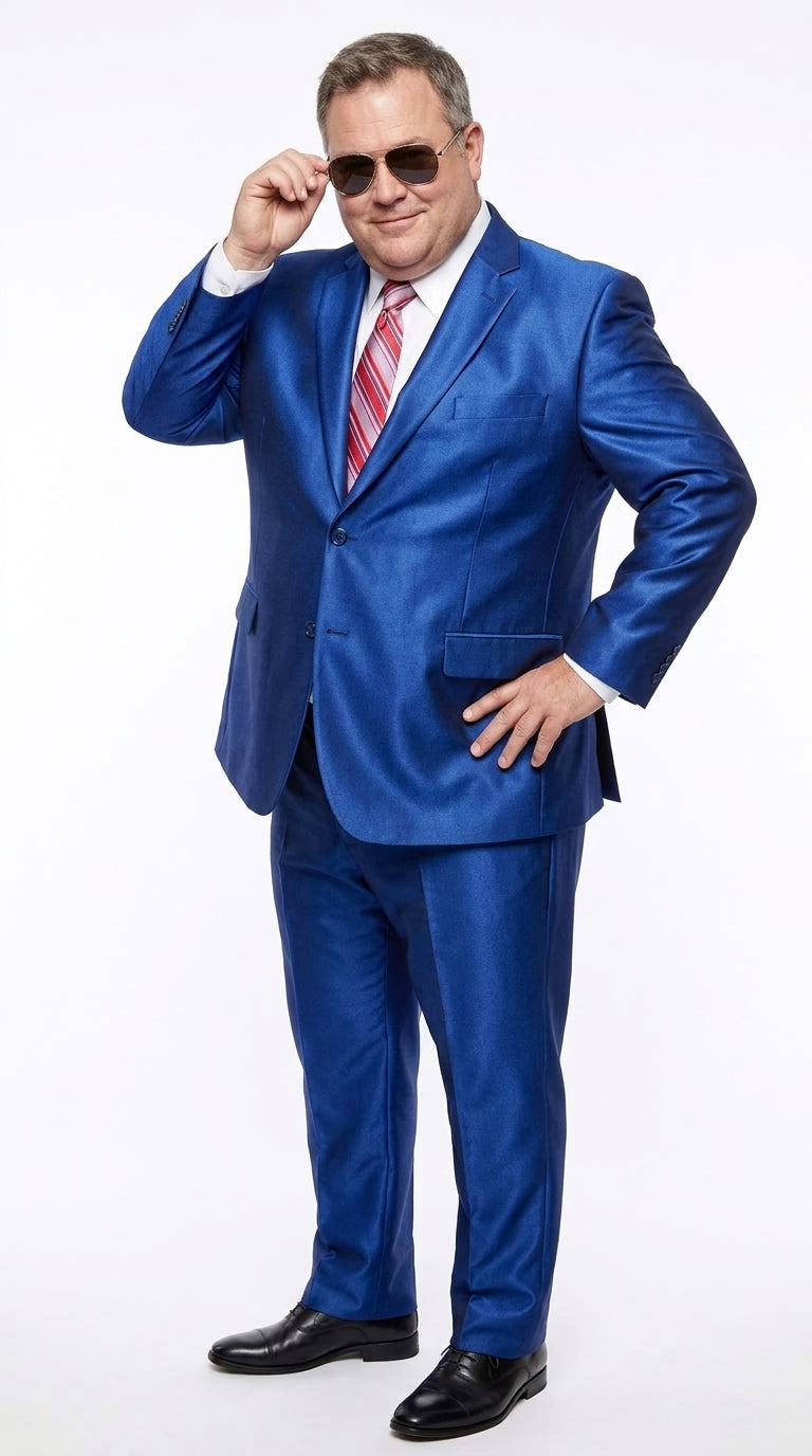 Men’s Royal Blue Shiny Sharkskin Suit, Modern Fit Formal Wedding Prom Dress Suit