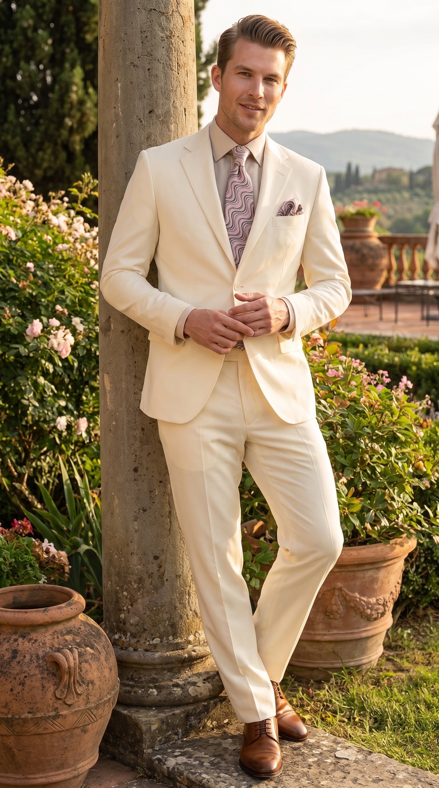 Apollo King Men’s Ivory Poplin Suit, 2 Button Modern Formal Wedding Dress Suit