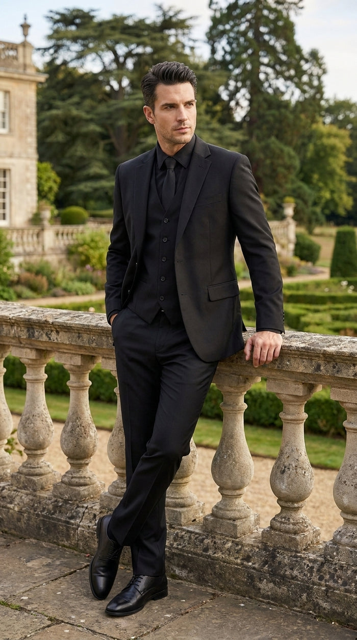 Men’s John Wick Inspired Black Vested Suit, Formal 3 Piece Wedding Business Dress Suit
