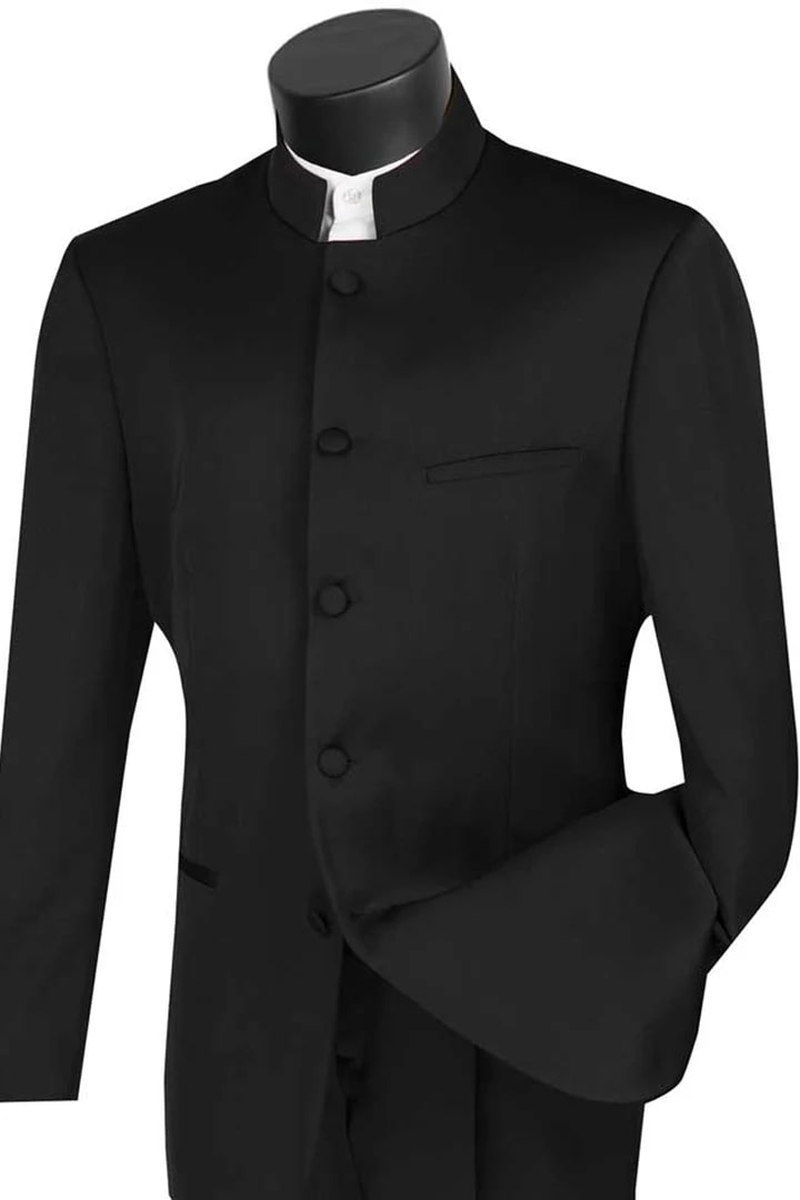 Mens Five Button Mandarin banded Black Tuxedo