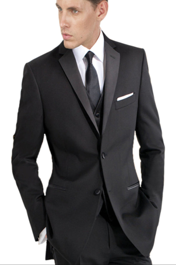 Tiglio Black Wool 2-button 2-Piece Tuxedo