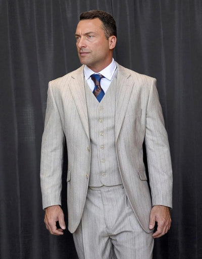 Mens Vested Gatsby Suit Pinstripe Tan Regular Fit Venetian 1   - from alligatorwarehouse.com