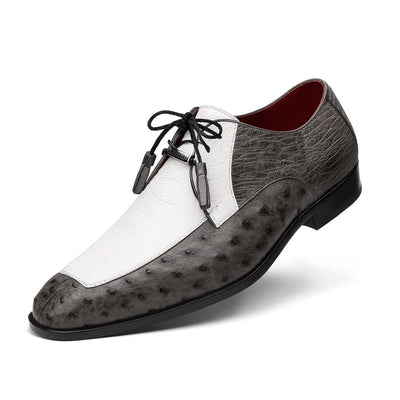 Marco Di Milano Andretti White / Grey Ostrich Leg Shoes 8 ANDRETTI_OSTRICH LEG_WHITE/GREY_8  - from alligatorwarehouse.com