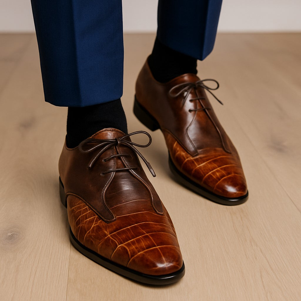 Marco Di Milano Anzio Orix Brown Alligator & Calfskin Derby