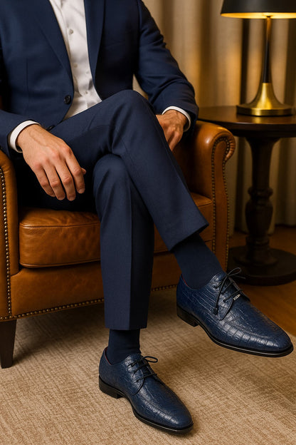 Marco Di Milano Apricena Caiman Crocodile Derby in Navy